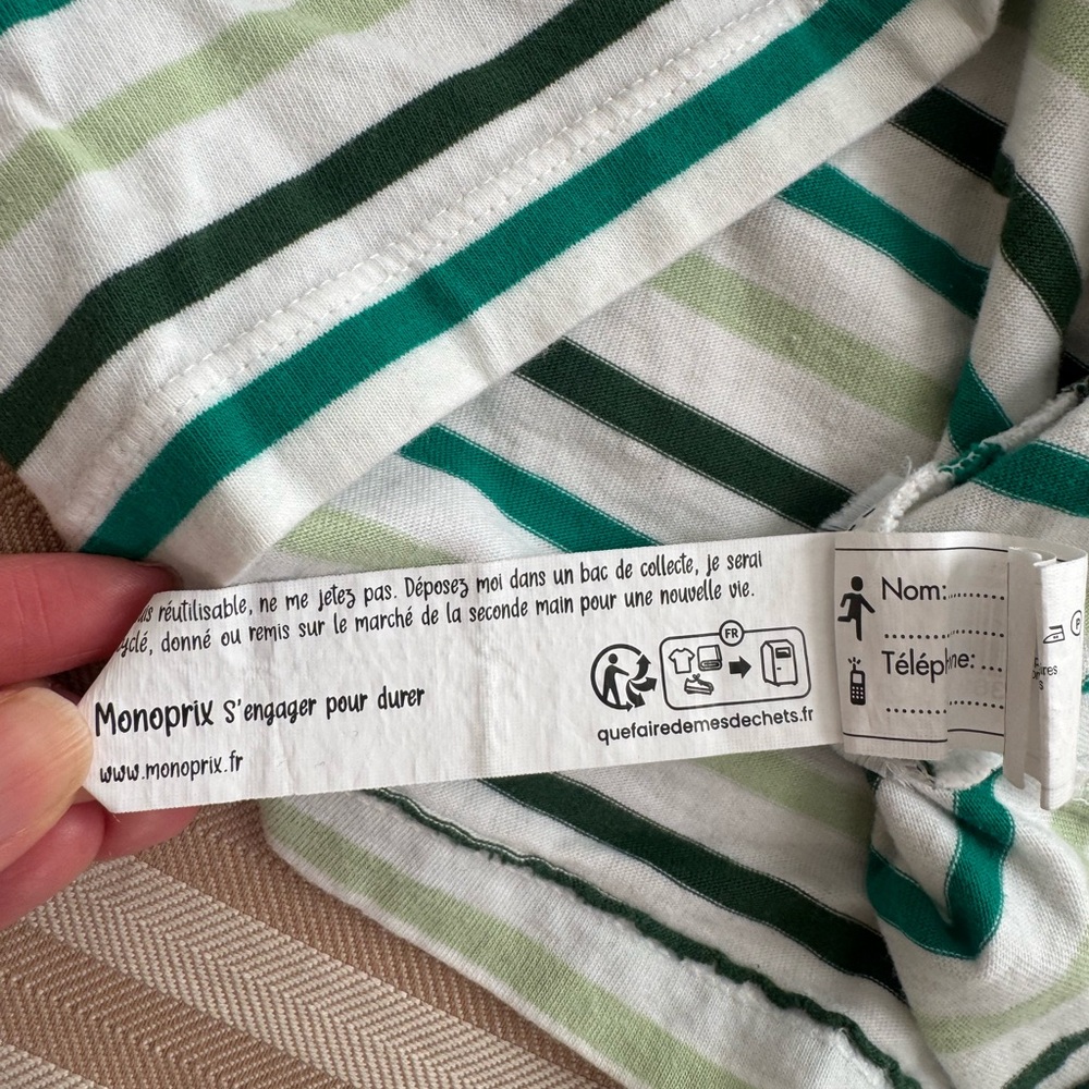 Monoprix Kids' Green and White Striped Short Sleeve Tee - Picture 5 of 5